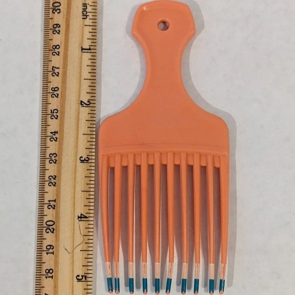 Vintage Peach Afro Hair Pick Wide Tooth Detangling Comb Teal Tips Pat 4340008